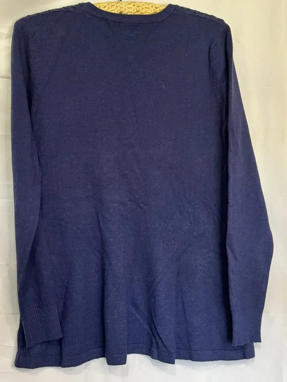 Womens Navy Blue Long Sleeve Peplum mini Cable Knit Crewneck Pullover Sweater XS